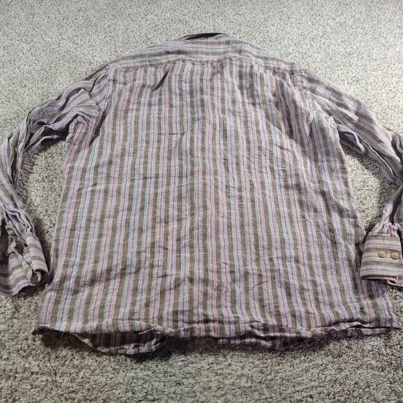 Cigar Couture Shirt Mens XL Linen Striped Long Sleeve Colorful Button Up Beachy - Picture 6 of 9